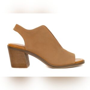 Lucky Brand RHAZY Tan Warm Brown Peep-Toe Slingback Heels Sandals Mules Size 9.5